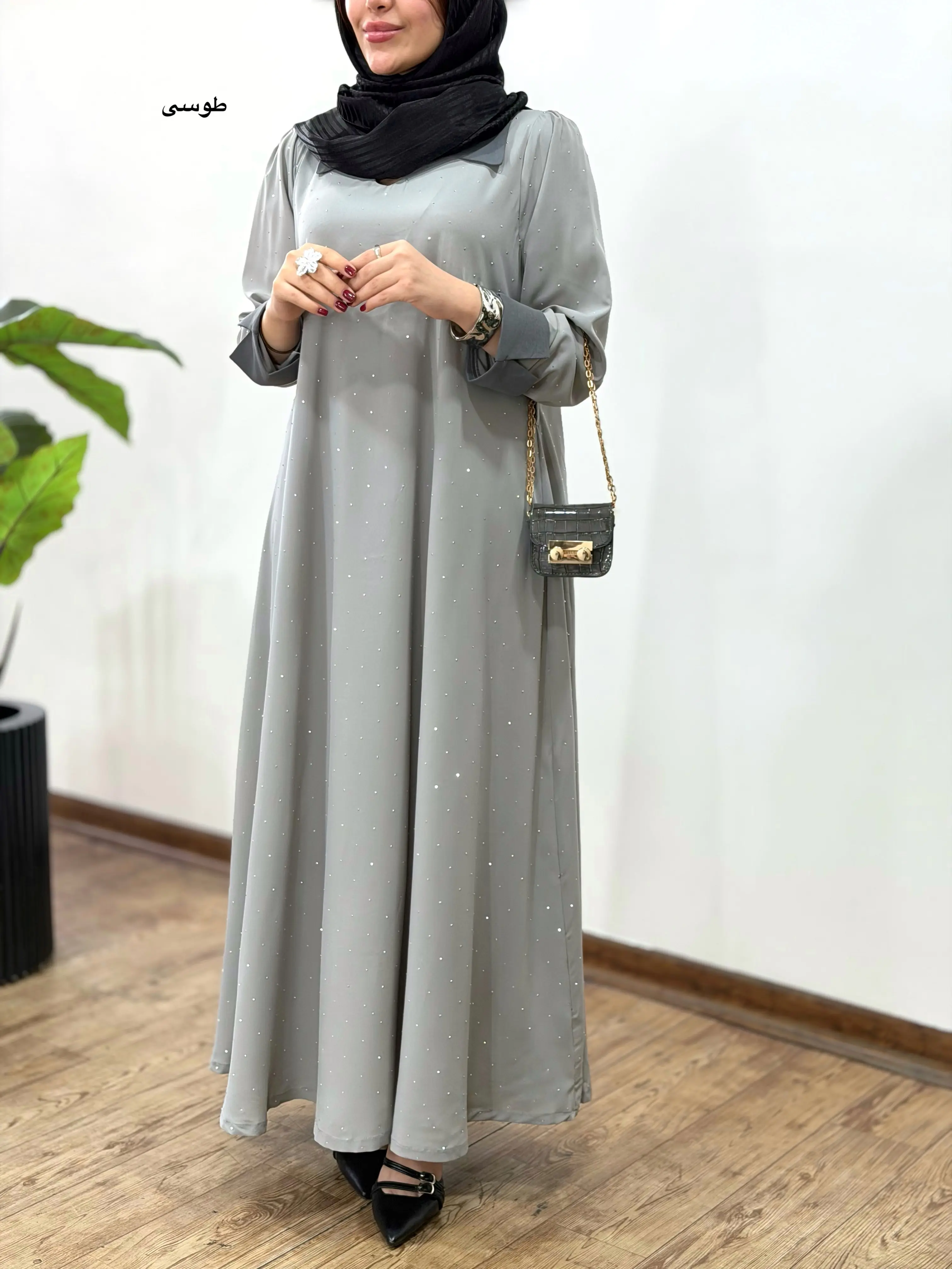 پیراهن مانتویی بلند نگین